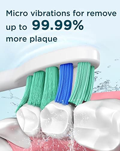 Close-up of electric toothbrush bristles cleaning teeth