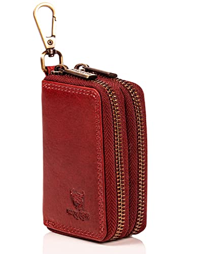 Matador® Portachiavi in vera pelle di alta qualità Portachiavi per auto con doppia cerniera YKK in metallo e moschettone