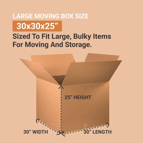 Image of BOX USA Large Shipping Boxes 30 inchL x 30 inchW x 25 inchH (5-Pack) - Corrugated Cardboard Box for Moving, Mailing, Packing, Packaging and Storage