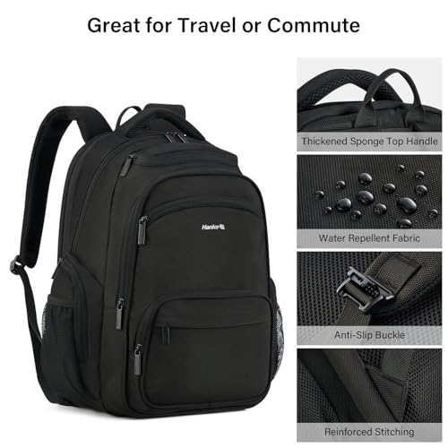 Hanke College Laptop Backpack Multi-Pocket, 18-Inch Large Travel Backpack for Men Women, Water Resistant College Bookbag for 15.6 Inch Laptop, Casual Daily Personal Item Size Airline Approved,Black4