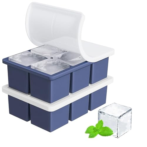 Image of Silicone Ice Cube Tray with Lid | 6-Cavity Large Square Ice Cube Moulds for Freezer | Easy Release & Stackable Ice Trays for Whiskey, Cocktails, Coffee & Home Bar (Pack of 2)