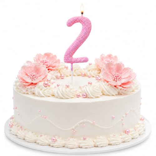 Image of Wanna Party Glitter Designer Pink Number 2 Birthday Candle, Numerical Cake Candle for 2nd Birthday, Cake Cutting, Party Decoration & Celebration Supplies - 1PC
