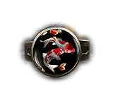  Beautiful Dandelion Anillo de pescado Koi, anillo japonés de peces Koi, arte de peces Koi, anillo de arte asiático