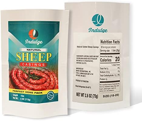Natural Halal Sheep Sausage Casing Links for Hot Dogs, Merguez, Sujouk, Makanek, Italian sausage, 50 feet hank 18-20