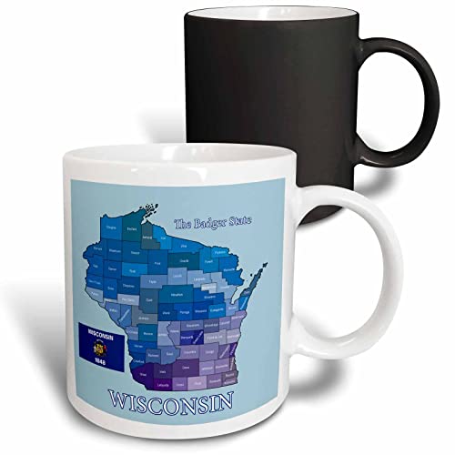 3dRose Flag & County map of Wisconsin 11oz Magic Transforming Mug