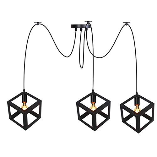 Lustre nordique industriel en métal noir mat avec câbles ajustables