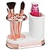 mDesign Decorative Bathroom Dental Storage Organizer Holder Stand for Electric Spin Toothbrush/Toothpaste - Compact Design for Countertop and Vanity, Holds 4 Standard Brushes - White/Rose Gold