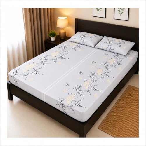 Image of King Size Fitted Bedsheet 100 x 108 Inch | Elastic Edge Mattress Sheet for King Bed | Stay-in-Place Bedding Solution | Smooth Finish Bed Linen for Modern Homes (Grey)