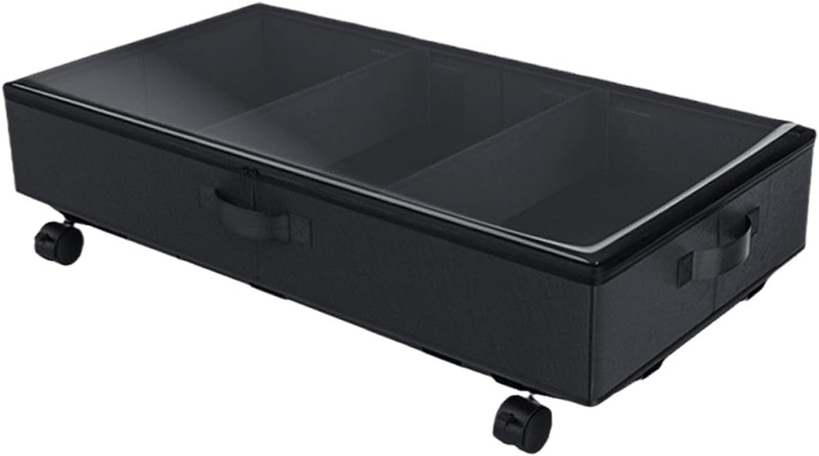 NUOBESTY Bed Storage Organizer with Wheels 3-grid Large Capacity Oxford Cloth Quilt Clothing Storage Bin Dustproof for Bedroom Clothes