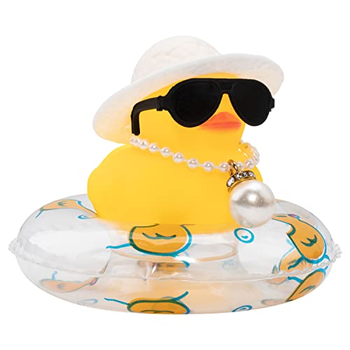 Image of wonuu Car Rubber Duck, Yellow Duck Decoration Dashboard with Sun Hat Swim Ring Necklace Sunglasses for Car Dashboard Decorations