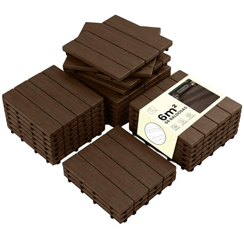 LARDECOR - 66 Baldosas Encajables de WPC 30x30 cm【6 m²】Efecto Madera de Acacia, Losetas para Terraza, Balcón, Patio y Jardín, con Drenaje y Superficie Antideslizante (Sándalo)