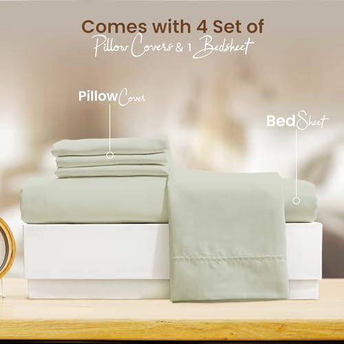 Image of BOUTIQUE LIVING Infinity 100% Egyptian Cotton 1000 TC Light Yellow King with 4 Pillow Covers (Pearl Stitched)