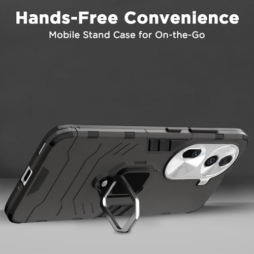 Image of Pikkme Oppo Reno 11 Pro 5G Back Cover | D5 Tough Armor Bumper | 360 Protection Case | Ring Holder Stand Case for Oppo Reno 11 Pro 5G (Black)