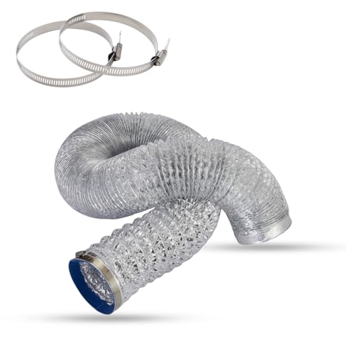 Dryer Vent Hose 4 Inch x 16FT - Flexible Aluminum Dryer Hose with 2 Clamps - Heavy-Duty 6-Layer Dryer Vent Hose for Tight Spaces, HVAC, Bathroom, and Kitchen Exhaust Ventilation