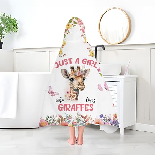 Image of Giraffe Hooded Bath Towels for Girls,Soft Cotton Swimming Shower Beach Blanket (Giraffe)