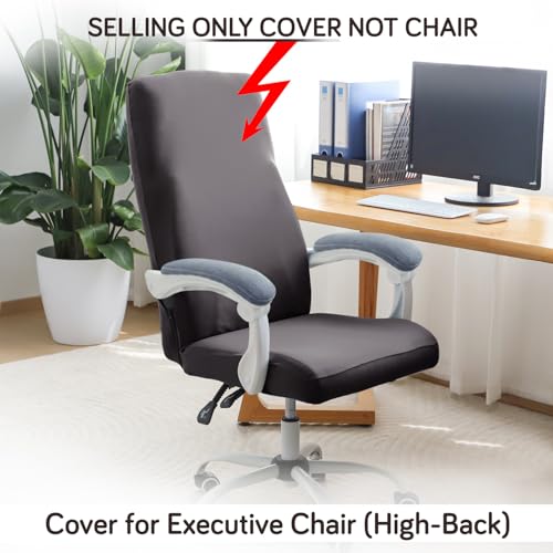 Image of HOKIPO Office Chair Cover for Executive Chair (High-Back) - 140 GSM Stretchable Fabric - Anti-Slip & Washable - Fits Tall & Big Office Chairs, Graphite Grey (AR-6204-DGRY)