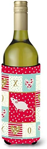 Caroline's Treasures CK5454LITERK White Domestic Mouse Love Wine Bottle Hugger, Red Bottle Cooler Sleeve Hugger Machine Washable Collapsible Insulator Beverage Insulated Holder image 2
