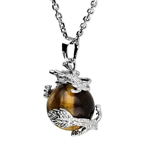 Jovivi 2Pcs Natural Tiger Eye Crystal Dragon Wrapped Round Ball Cylinder Gemstone Healing Crystal Pendant Necklaces Sets For Couples Valentines Day Gifts #TOP4