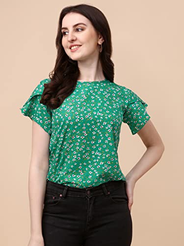 Image of Wedani Women's Casual Short Sleeves Round Neck Foral Regular Fit Top