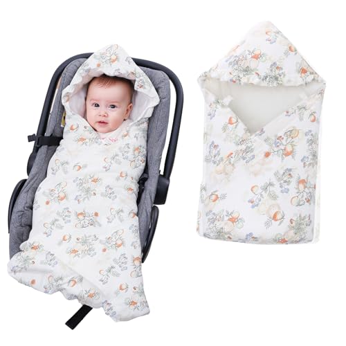 LAT Manta Envolvente Bebe Invierno, 90x90cm Universal Manta Porteo Saco para Silla de Coche, Algodón Universal Saco Capazo Bebe Invierno para Cochecitos Sillas de Paseo Asiento de Coche (Conejo)