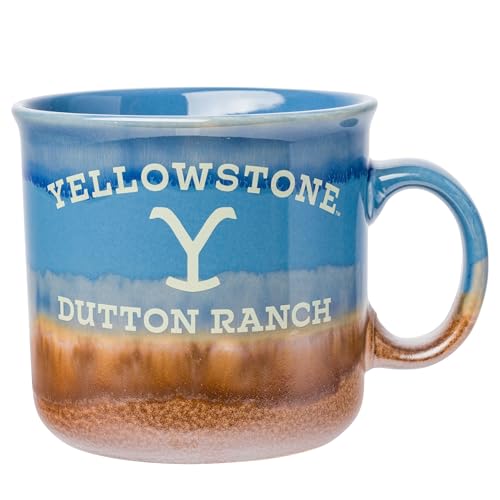 Silver Buffalo Yellowstone Dutton Ranch Reactive Glaze Ceramic Camper Mug, 20 Ounces