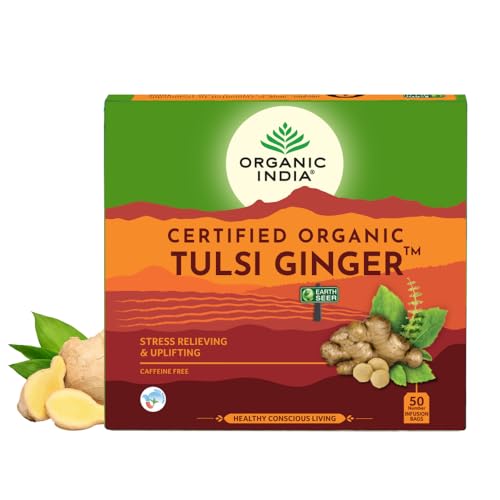 A TATA Product - Organic India Tulsi Ginger - 50 Tea Bags, Rich i...