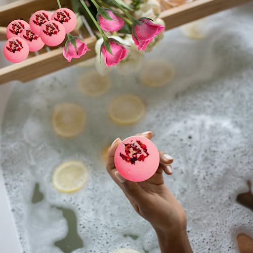 Image of Rose Petal Fizzy Bath Bombs - Pack of 6 (75g Each) - Natural & Aromatic - Ideal Gift for Women - Relaxing & Travel-Friendly Spa Experience