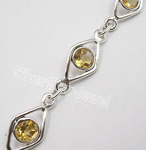 Image of 925 Solid Silver Citrine tcw 6.3 Link Bracelet 7.7 inch New Jewelry