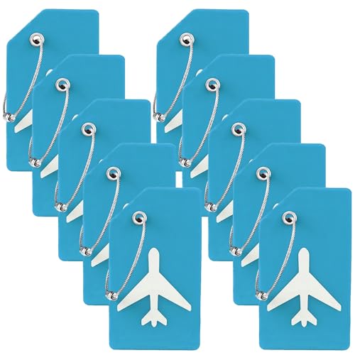 Image of Gostwo 10 Pack Silicone Luggage Tags for Suitcases, Plane Travel Essentials | Suitcase Bag Name Tag, TSA Approved, Stainless Loop, Privacy Protection, Luggage Identifiers Accessories, Sky Blue
