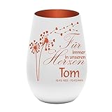 Trauerlicht Grablicht Pusteblume mit Herz, Farbe: Weiß/Bronze