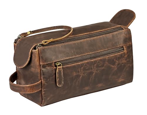 Genuine Leather Toiletry Bag Pouch For Men, Vintage Dopp-Kit For Shaving, Travel, Cosmetics And Toiletries, Stylish Organizer, Best Gift For Men By Shifaa Handicraft (Brown)