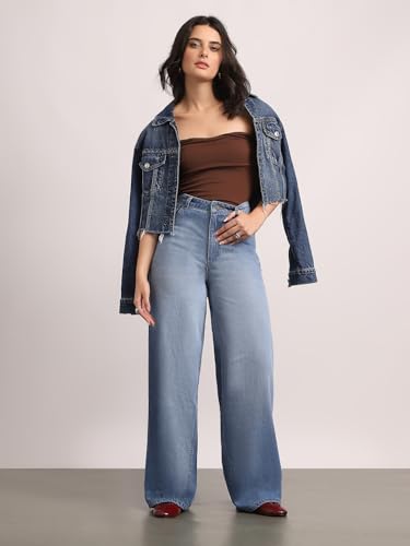 Image of Urbano Fashion Women's High Rise Loose Baggy Fit Washed Jeans Non-Stretchable