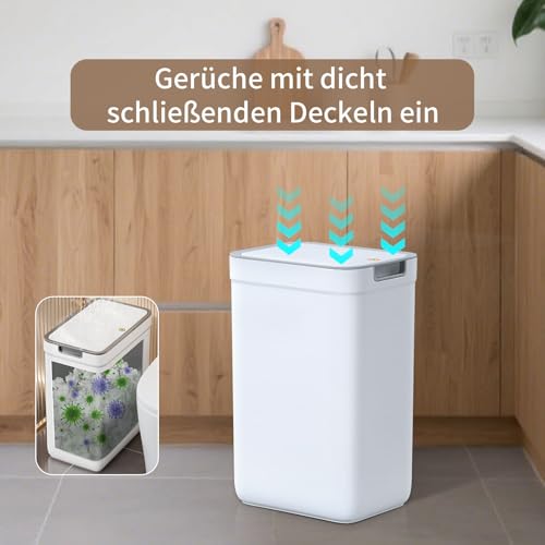 MOPUP Badezimmer-Mülleimer mit Deckel, 2er-Pack, 13,5 Liter + 9 Liter, schmaler Mülleimer, Druckknopfdeckel, geeignet für Badezimmer, Schlafzimmer, Büro, Wohnzimmer (Weiß)