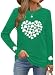 St. Patrick's Day Shirts Long Sleeve Cute Hearts Shamrock Clover Print Casual Lucky Irish Lightweight Crewneck Tee Tops