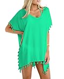 GDKEY Women Chiffon Tassel Swimsuit Bikini Stylish Beach Cover up (Size A, Light Turquoise)