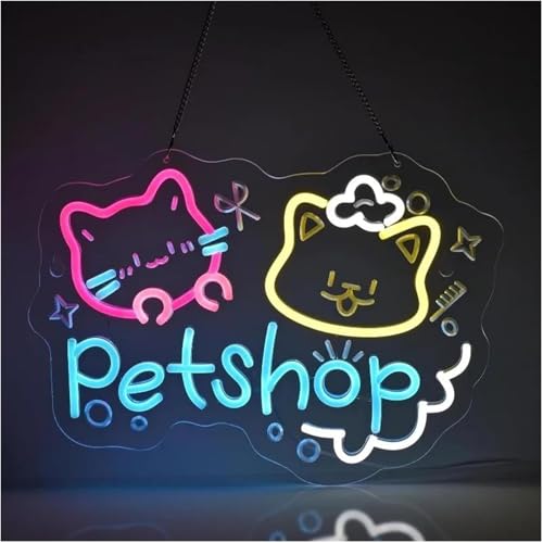 Lampe au néon décoration murale pour magasin de fournitures pour chats et chiots de 41x29 cm