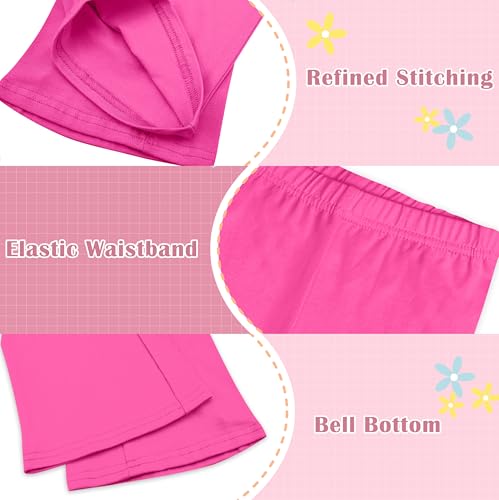 FEQO 4 Pack Girls Flare Leggings Pants Girl Cotton Leggings Bell Bottoms 5-6 Years(Black, Light Gray, Rose Red, Pink)