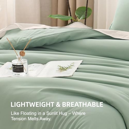 Litanika Queen Comforter Set Sage Green, 3 Pieces Lightweight Comforters Queen Size Solid Bedding Comforters Sets, Down Alternative Comforter Bed Set Quilt Blanket - Image 7