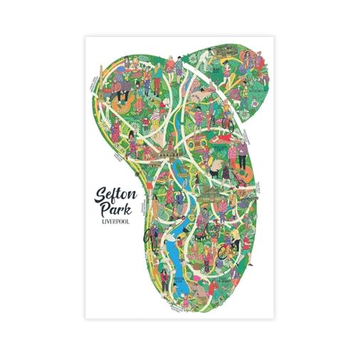 QZFNCOYU Sefton Park, Liverpool-Karten-Poster, Leinwand-Poster, Schlafzimmer, Dekoration, Landschaft, Büro, Raumdekoration, Geschenk, 60 x 90 cm