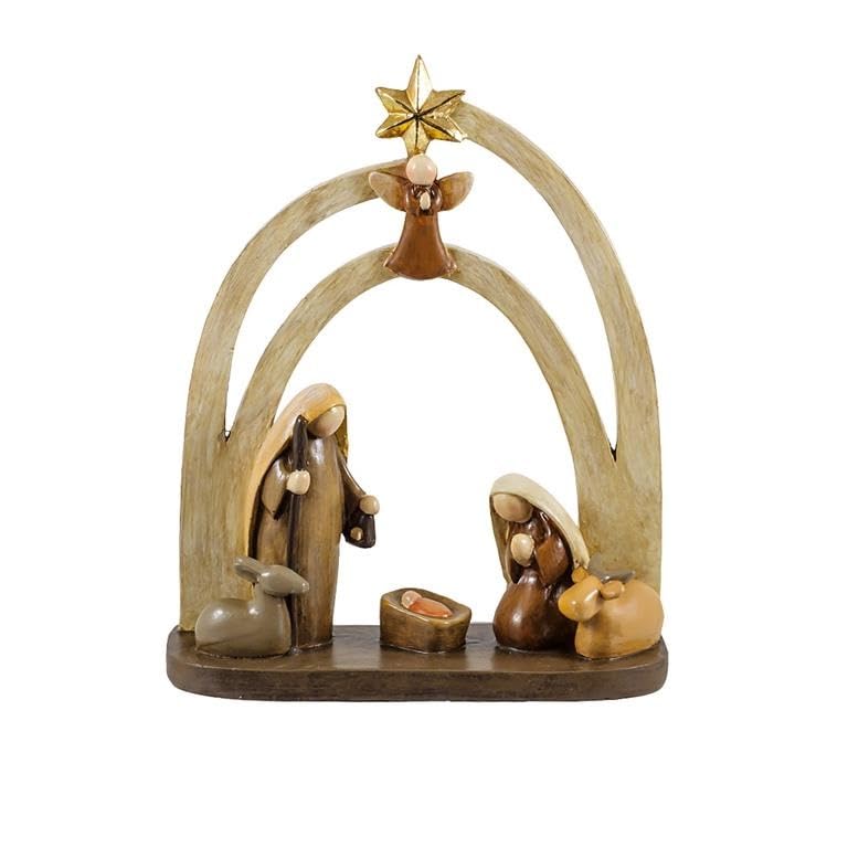Mystère Moderne sans Visages statue crèche de Noël design étoile dorée en résine
