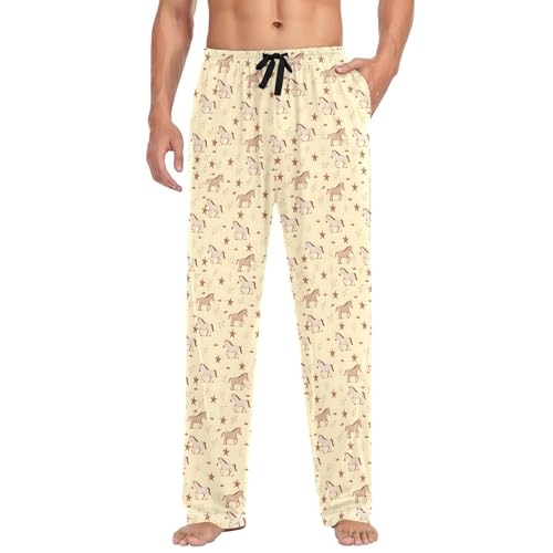 Mens Cotton Pajama Pants Sleep Lounge Pj Bottoms Sleepwear with Pockets Drawstring S Little Horse Star