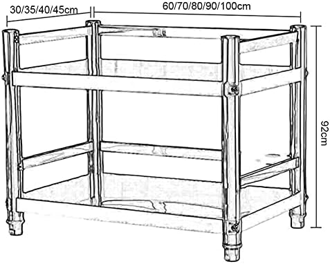 Stainless Steel Kitchen Table, Adjustable Double Layer Microwave Rack with Guardrails, 60x40x92cm Commercial Workbench for Restaurant & Home Use - Durable Silver Finish
