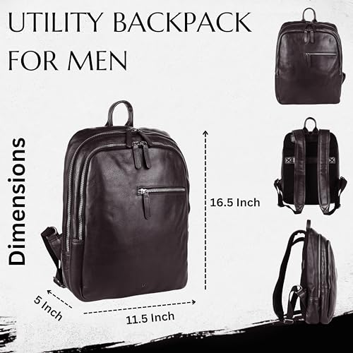 15 Inch Genuine Leather Backpack for Women and Men, Brown Leather Backpack with Adjustable Shoulder Strap3