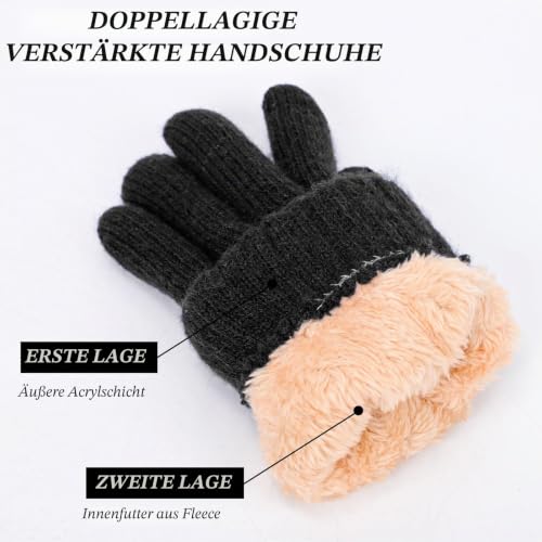Fjquamitix Kinder Winterhandschuhe Weiche Warme Strickhandschuhe Thermohandschuhe Fleecefutter Touchscreen Kleinkind Handschuhe für Jungen Mädchen im Alter von 5 bis 12 Jahren (Schwarz)