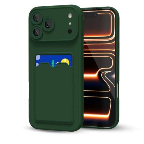 oakxco for iPhone 17 Pro/ 18 Pro Case with Card Holder, Cute Silicone Wallet Phone Case with Credit Card Slot, Soft Rubber Thin Slim Purse for Women Men with Shockproof Camera Cover, Dark Green
