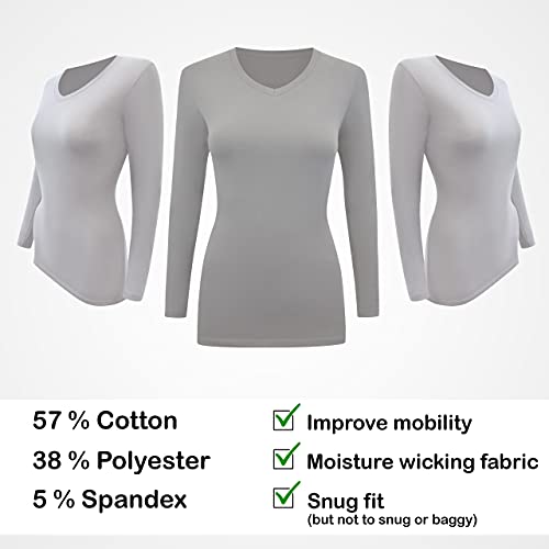 BaHoki Essentials V-Neck Long Sleeve Undershirts for Scrubs - Great Stretch and Layering Piece - Designed for Maximum Performance (Grey, XXL, xx_l)