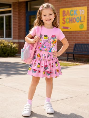 Image of Little Girls Skirt Set - 2 Piece Short Sleeve Top Shirred Tiered Skirt Outfit Girls Spring Summer Clothes 3-8 Years