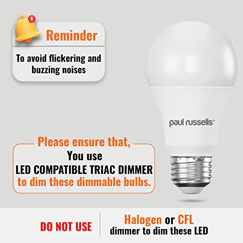 paul russells LED GLS, Dimmable Edison Screw Light, 14W 1521 Lumens E27 A70 LED Bulbs, 100w Equivalent, 6500K Daylight - Image 2