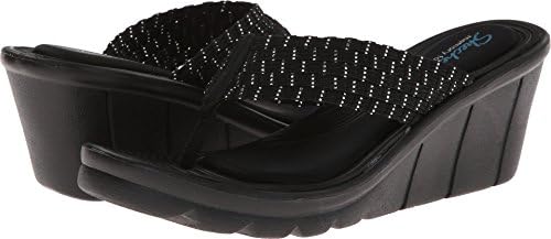Skechers Cali Women's Promenade-Interlace Flip Flop,Black/Silver,10 M US