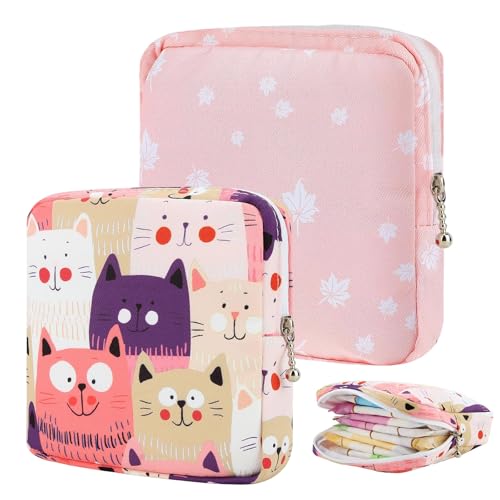 2 Pochette pour Serviettes Hygiéniques, Portable Sacs menstruels pour adolescentes, Sac de Rangement avec Fermeture pour serviettes sanitaires, Réutilisable, 12x1x12cm